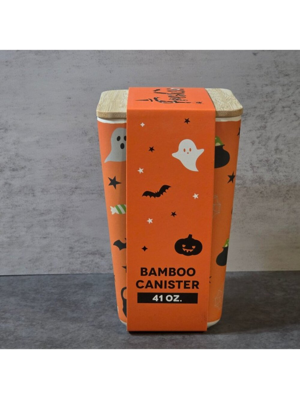 Fresh360 Halloween Bamboo Canister 41 oz Spooky Ghost Pumpkin Cat Fall Eco Decor
